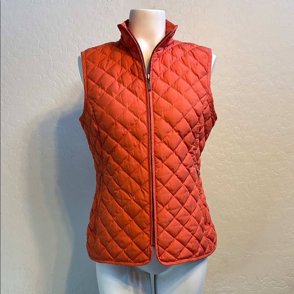 FINAL! NWOT! Eddie Bauer Goose Down Orange Quilted Vest with Stand-Up Collar